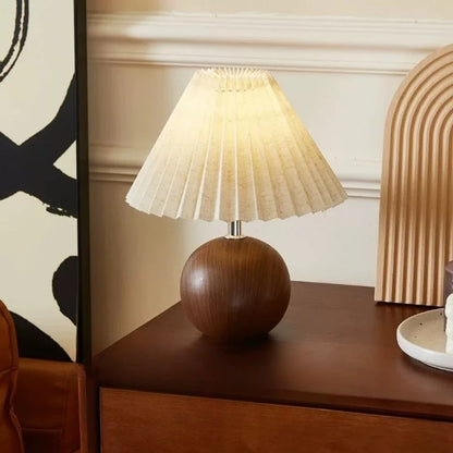 Eira Plug-In Wood Pleated Table Lamp - product view 1