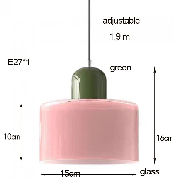 Mira pink glass pendant dimensions with a green top