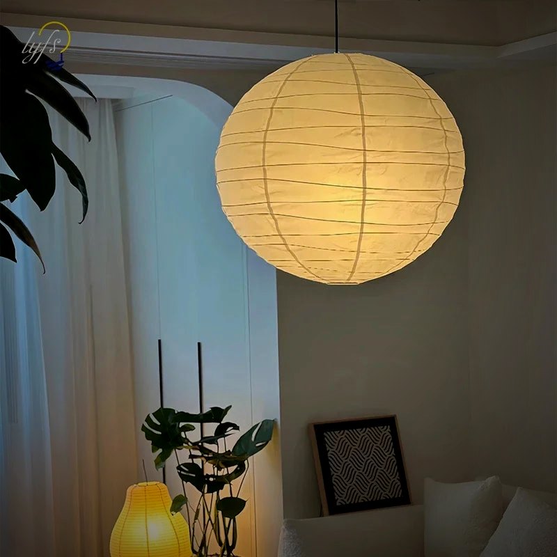 Kumo Japanese paper pendant, lit