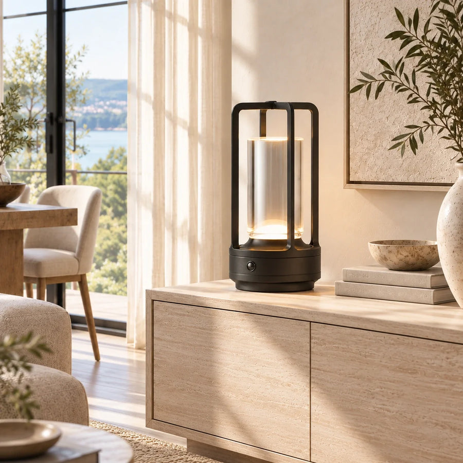 Black Marlow cordless table lamp included in The Essential Pair