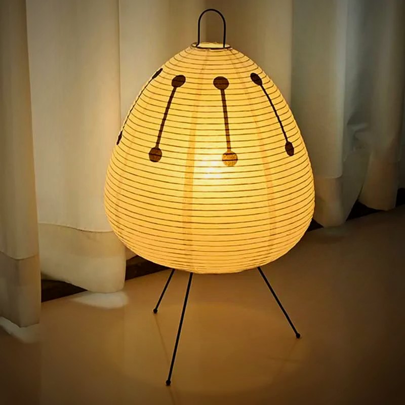 Ember Sora large printed paper lantern lamp on steel tripod legs
